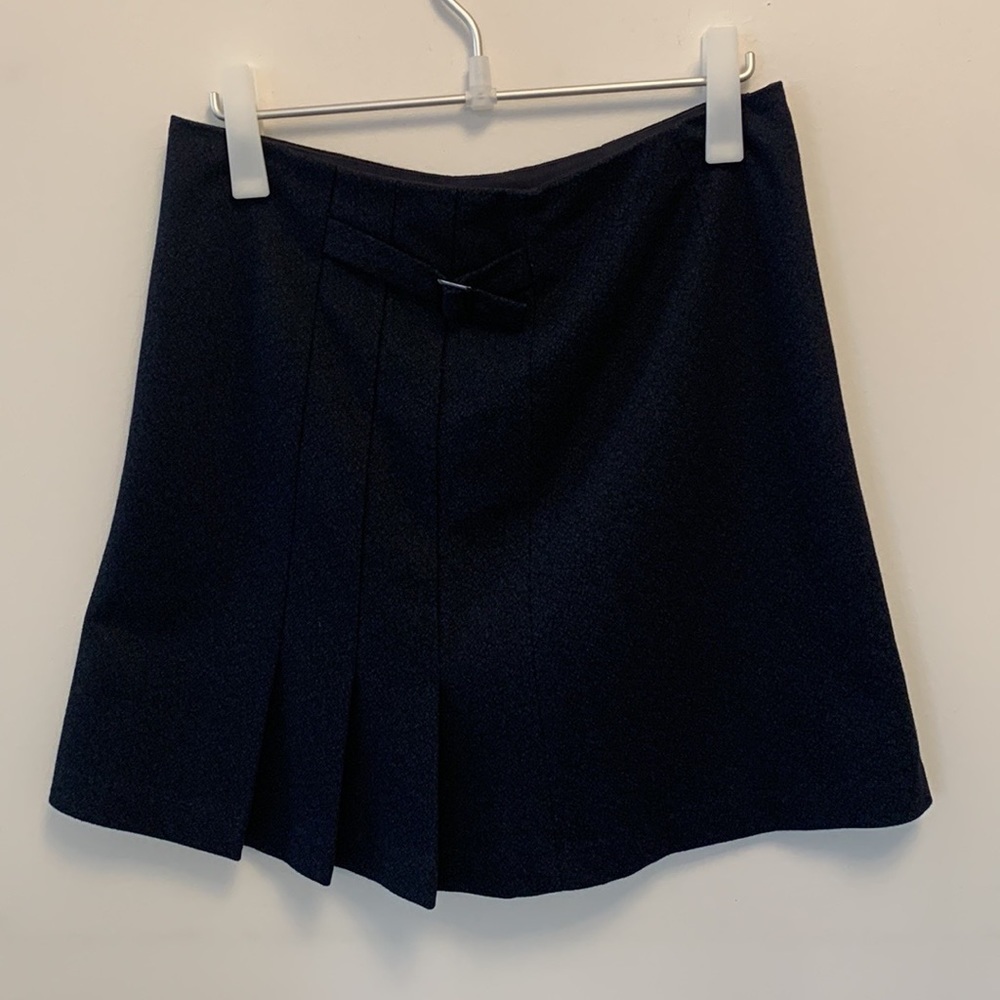 HOBBS LONDON wool mini skirt front pleat detail dark blue pattern side zip sz 8